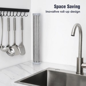 LunaLulinlk 17.7" x 15.5" Roll Up Dish Drying Rack, Large Dish Racks Multipurpose Foldable Stainless Steel Over Sink Kitchen Drainer Rack - 1 of 4