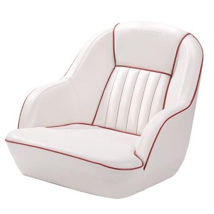 Pontoon Seat, Boat Captain Seat, Folding Rear Seat, Boat Cockpit Seat(White/Red) - 1 of 4