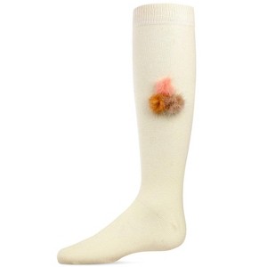 Memoi Fuzzy and Fun Girls Pom-Pom Cotton Blend Knee Socks - 1 of 2