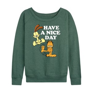 Women's - Garfield - Have A Nice Day Lightweight French Terry Wide Neck Long Sleeve Shirt - 1 of 4