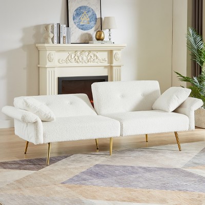 Modern Teddy Upholstered Loveseat Sleeper Sofa - Adjustable Backrest (4 Angles) with Foldable Armrests, 600lb Capacity for Living Room