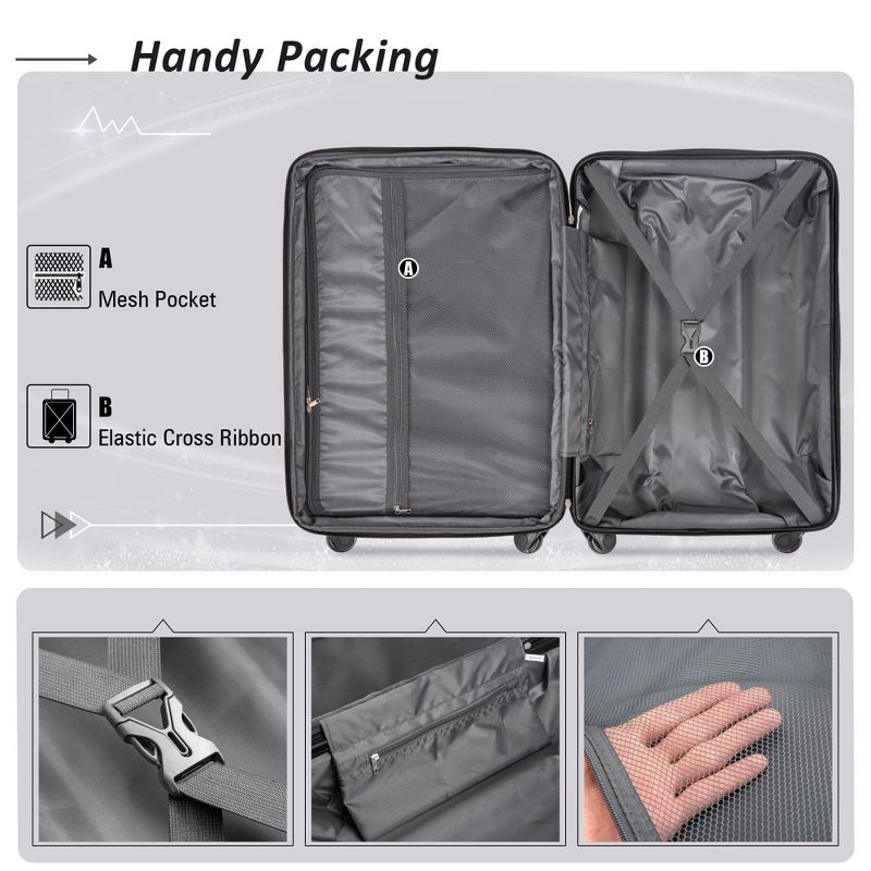 2 PCS Expanable Luggage Set, Hardside Spinner Suitcase with TSA Lock-ModernLuxe, 4 of 9