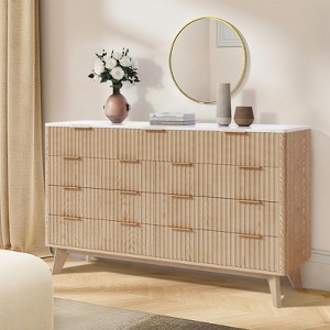 Fluted 9 Drawers Dresser, 54" Wide Chest of Drawers, Modern TV Stand Dresser with Curved Profile for Bedroom, Entryway - 1 of 4