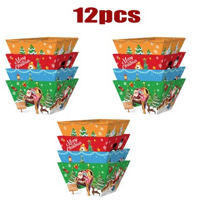 Hachikiko 12 Pcs Christmas Paper Food Trays,Festive Holiday Snack Trays for Popcorn, Fries, Appetizers with Santa Snowman Designs