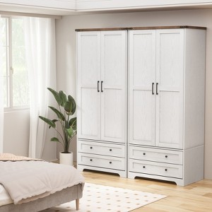 Brafabhome Farmhouse 4 Doors Armoire Wardrobe Closet, 71" Tall Freestanding Wardrobe Clothes Cabinet with Drawers and Hanging Rod for Bedroom - 1 of 4