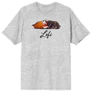 LOFI Girl Napping Cat Cow & Dog Crew Neck Short Sleeve Athletic Heather Men's T-shirt - 1 of 2