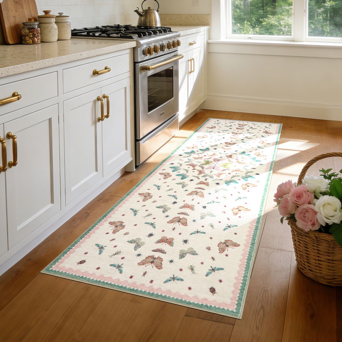 Machine Washable Butterfly Insect Print Area Rug, Non-Slip TPR Backing, Soft Polyester Low-Profile Rug for Living Room Bedroom - thumbnail 2