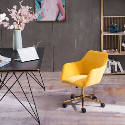 CAVINAS Velvet Adjustable Swivel Office Chair with Gold Metal Legs and Universal Wheels,Desk Chair for Work Study