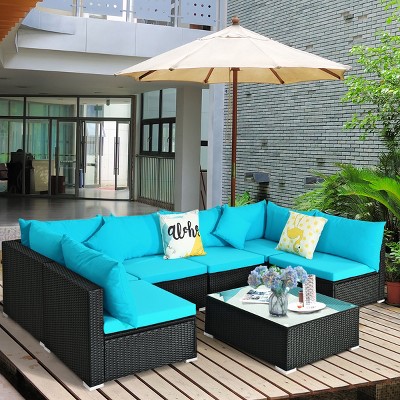 Tangkula 7-piece Patio Pe Rattan Sectional Sofa Furniture Set Wicker ...