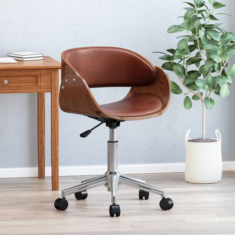 Brinson Mid-Century Modern Upholstered Swivel Office Chair - Christopher Knight Home, 3 of 9