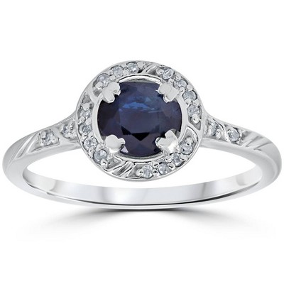 Pompeii3 1 1/6ct Blue Sapphire Vintage Diamond Engagement Ring 14K White Gold