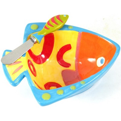 Boston Warehouse Go Fish Ceramic Dip Bowl and Spreader