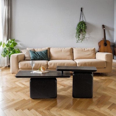 Modern Coffee Table Set of 2, Wooden Nesting Coffee Table, Rectangle Accent Center Table, Sofa Side Table for Living Room Bedroom Office