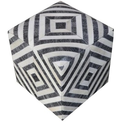 Moti Nyla Pouf Upholstered in Gray/Ivory Fabric