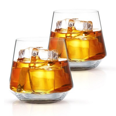 Berkware Luxurious Lowball Whiskey Glasses with Modern Square Top Design -  9.5oz (Set of 2)