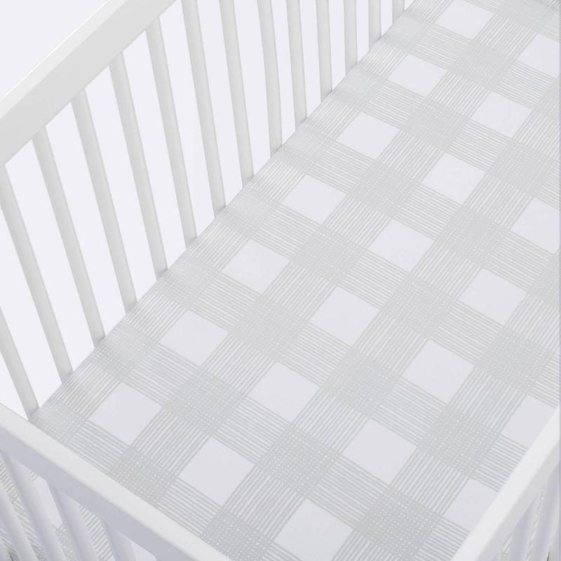 Crib Fitted Sheet Sketchy Plaid - Cloud Island&#8482; Gray, 4 of 7