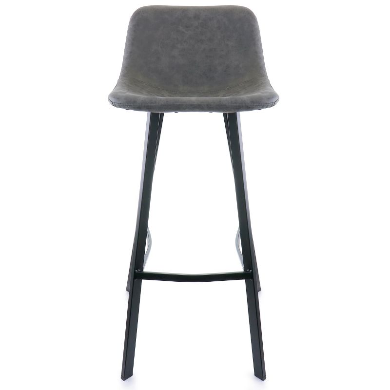 Elama Faux Leather Bar Stool in Gray with Black Legs, 2 of 10