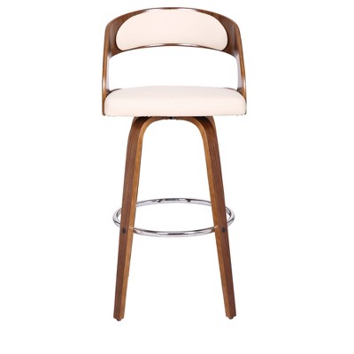 Elegant Mid-Century Modern Swivel Barstool in Cream and Walnut