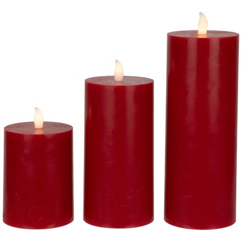 Northlight Led Solid Flameless Flickering Wax Pillar Candles - 8" - Red ...