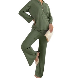 Clearlove Women's 2 Piece Sets Outfits Casual Long Sleeve Top and Wide Leg Pants Matching Sets - 1 of 4