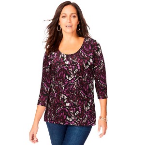 Jessica London Women's Plus Size Stretch Cotton Scoop Neck Tee - 1 of 2