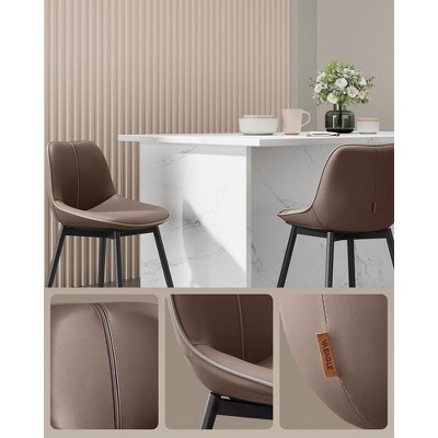 Set of 2 Brown Faux Leather and Metal Swivel Bar Stools