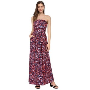 Coolmee Women's Summer Floral Dress Casual Sexy Strapless Party Wedding Guest Beach Formal Maxi Dress - 1 of 4