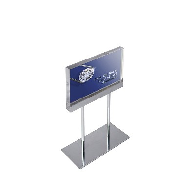 Small Clear Acrylic Block Sign Holder with Chrome Stand for Counter