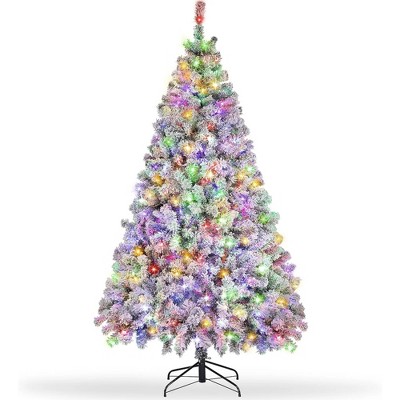 WOPET 4.5ft Snow Flocked Christmas Tree - Pre-Lit with 200 Warm White & Multicolor LED Lights for Home, Office, or Party Decor