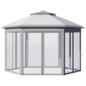 Outsunny 159.5" x 133.75" Pop Up Gazebo, Double Roof Canopy Tent with Zippered Mesh Sidewalls, Height Adjustable, Carrying Bag, Event Tent, Gray - 1 of 4