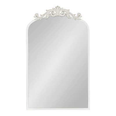 Antique White Baroque Arch Wall Mirror with Ornate Crown