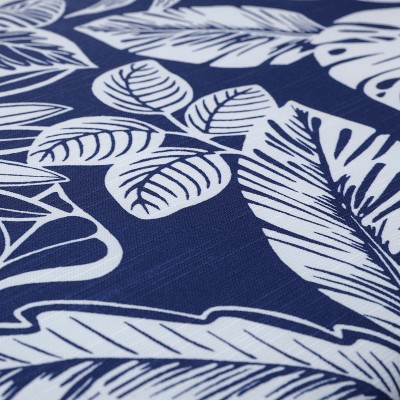 Delray Navy Blue Outdoor Tufted Chairpad Set with White Leaf Pattern