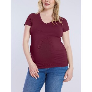 Women's V-Neck Side-Ruched Maternity Short Sleeve Tee | Motherhood Maternity - 1 of 3