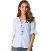 INSPIRE CHIC Women's Ruffle V Neck Puff Sleeve Summer Casual Chiffon Peasant Top - 2 of 4