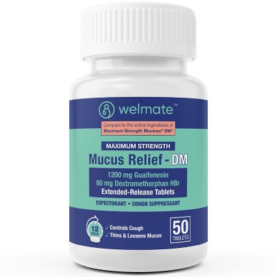 WELMATE 12 Hour Mucus DM Max Strength Cough Medicine  - 1200/60mg  50ct