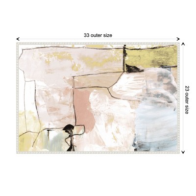 Abstract Pastels Graphic Art on Canvas with White Beaded Frame