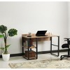 Vynxaria Rasse Black Metal Frame 58" Oak Wooden Top Desk 2 Shelves for Home Office Writing Computer Work - 3 of 4