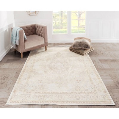 Ivory Medallion Braided Synthetic Runner Rug 2'7" x 8'