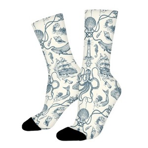 Sea Organism Women Printed Crew Socks Funny Funky Socks Soft Polyester Novelty Gifts for Artists Men - 1 of 1