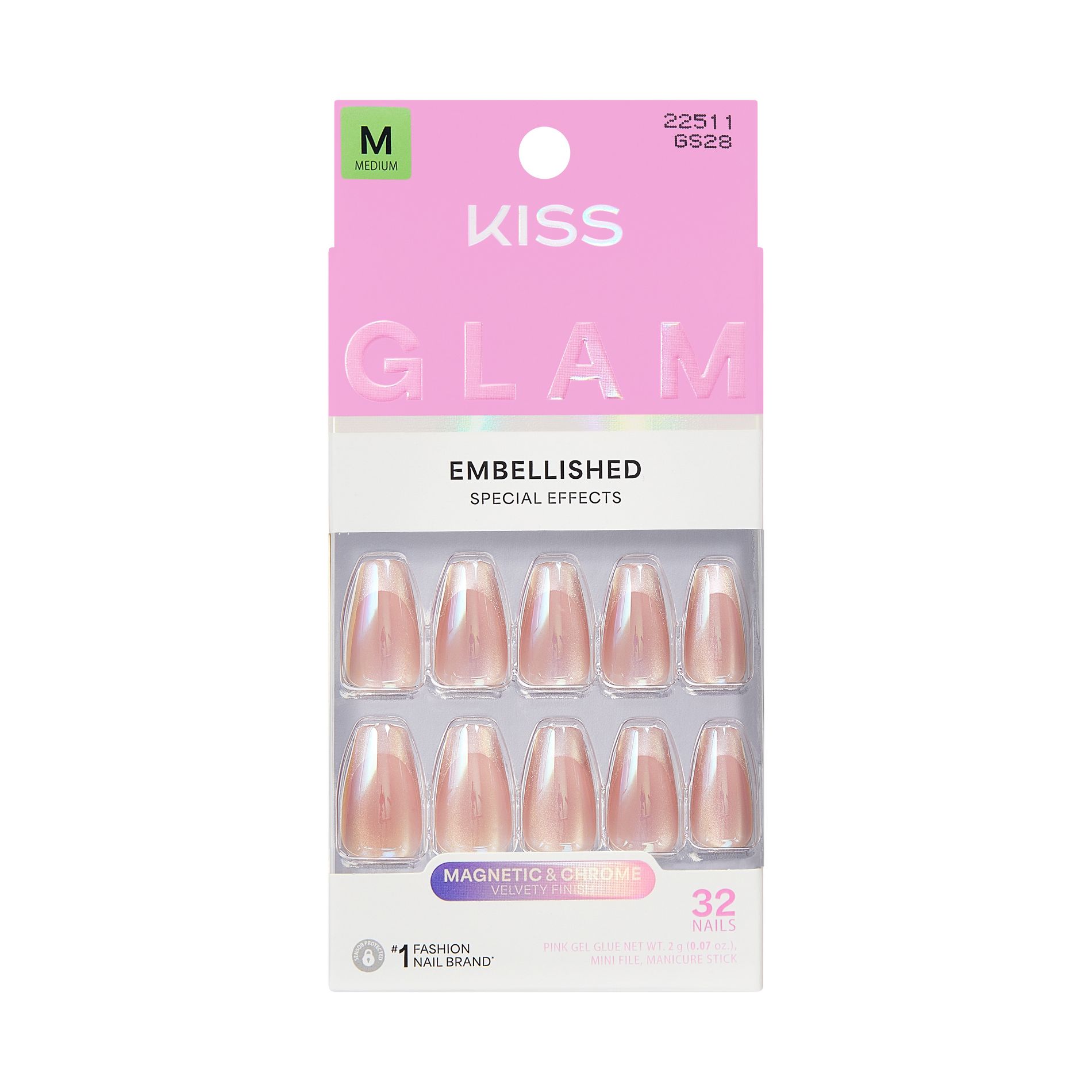 Kiss Nails GLAM Embellished Press-On Fake Nails Medium Coffin - Dusk Mirage - 35ct