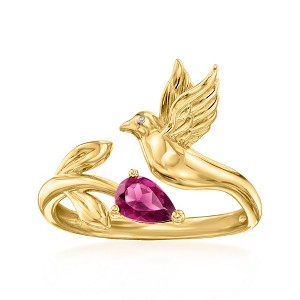 Ross-Simons 0.30 Carat Rhodolite Garnet Bird and Flower Ring in 18kt Gold Over Sterling - 1 of 4