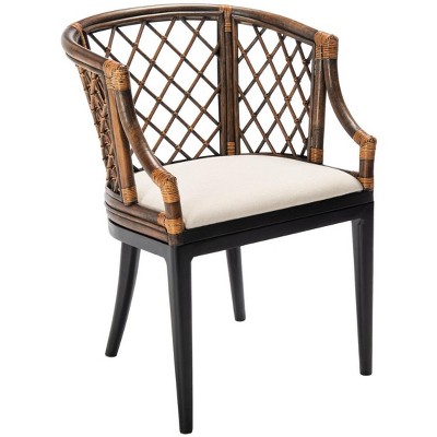 Monaco Coastal Chic Brown Rattan Armchair with Soft White Cushion