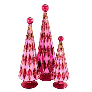 Cody Foster 14.5 Inch Diamond Trees Burgundy Pink Christmas Decorative Tree Set , Christmas Decor Mid Century Style Reflective (3PC) - 1 of 4