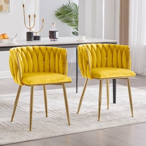 MOONMISS Velvet Woven Dining Chairs Set of 2 with Gold Metal Legs for Living Room, Dining Room, Kitchen - 1 of 4