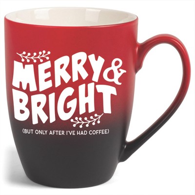 Elanze Designs Merry & Bright But Only After I'Ve Had After Coffee Two Toned Ombre Matte Red and Black 12 ounce Ceramic Stoneware Coffee Cup Mug