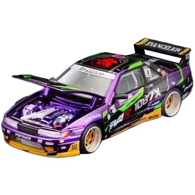 Nissan S13 1087X Pandem RHD "EVA RT Test Type-01" Purple Metallic w/Graphics "APA XPO 2025" 1/64 Diecast Model Car by Pop Race