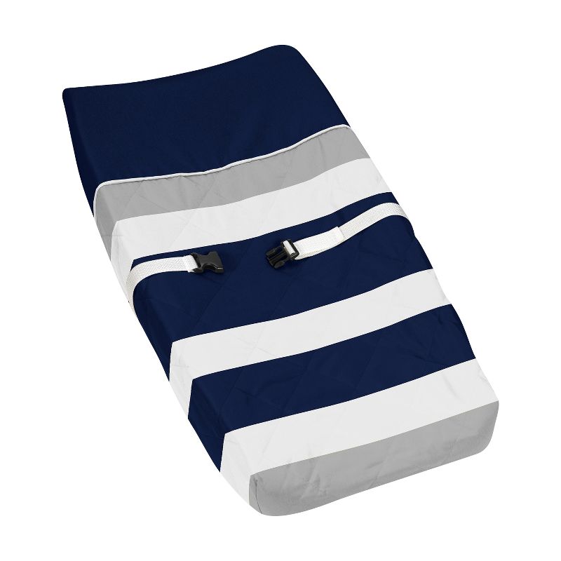 Sweet Jojo Designs Gender Neutral Unisex Changing Pad Cover Stripe Blue Grey and White, 1 of 7