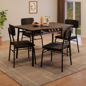 5-Piece Dining Table Set for 4 with Storage Shelf, Space-Saving Kitchen Table and 4 Upholstered Chairs, Wood-Look Tabletop & Sturdy Metal Frame - 1 of 4