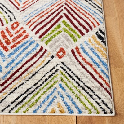 Ivory and Multicolor Square Synthetic Area Rug