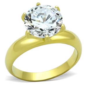 Slickblue Gold Stainless Steel Women's Ring with Round Clear CZ, Single-Tone, Engagement Look, Size 5-10 - 1 of 4